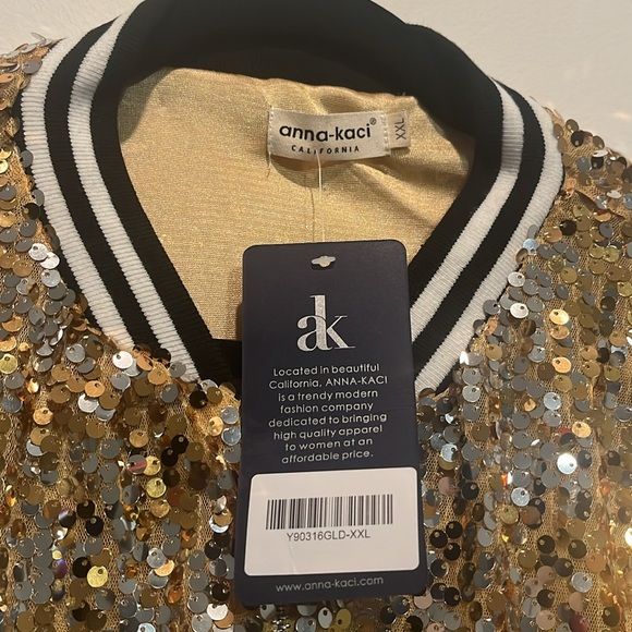 Sequin Bomber Varsity Zip-Up Jacket Women Sz XXL 20-22 - Picture 6 of 10